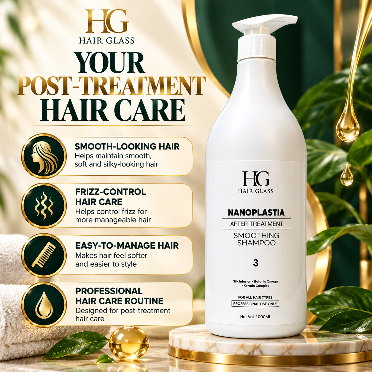 HG Hair Glass Nanoplastia After Treatment Smoothing Shampoo No. 3 (1000ml) - Image 2