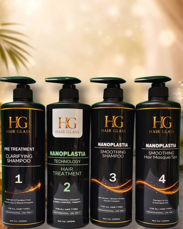 HG Hair Glass Premium Nanoplastia Hair Treatment System – Professional 4 Step Salon Kit (1000ml)