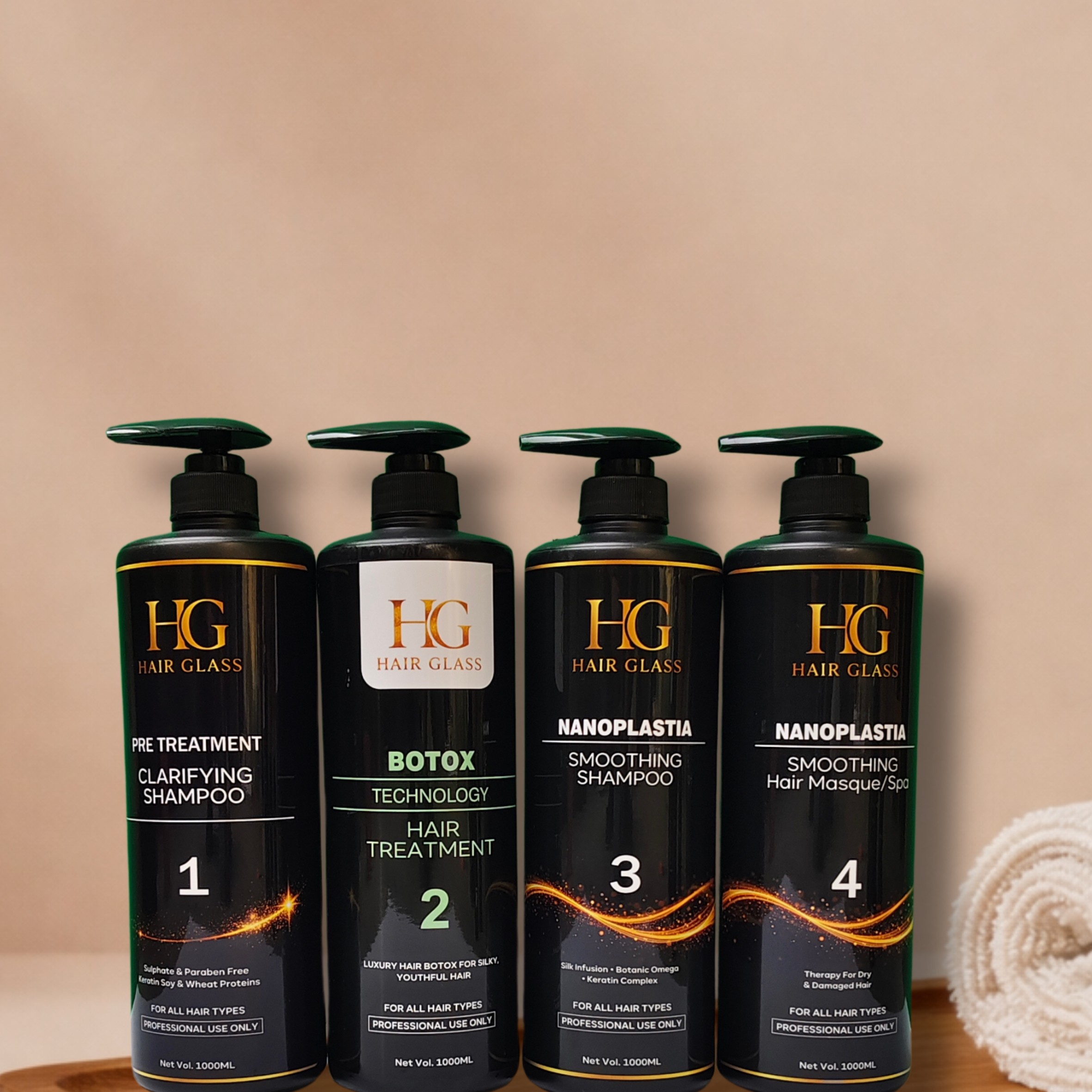 HG Hair Glass Premium Botox Hair Treatment Kit – Professional 4 Step Salon System (1000ml)