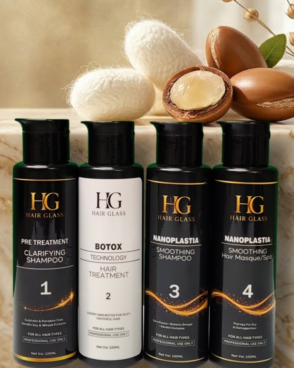 HG Hair Glass Hair Botox Nanoplastia Professional Treatment Kit (4 Step Hair Repair System Demo Kit)