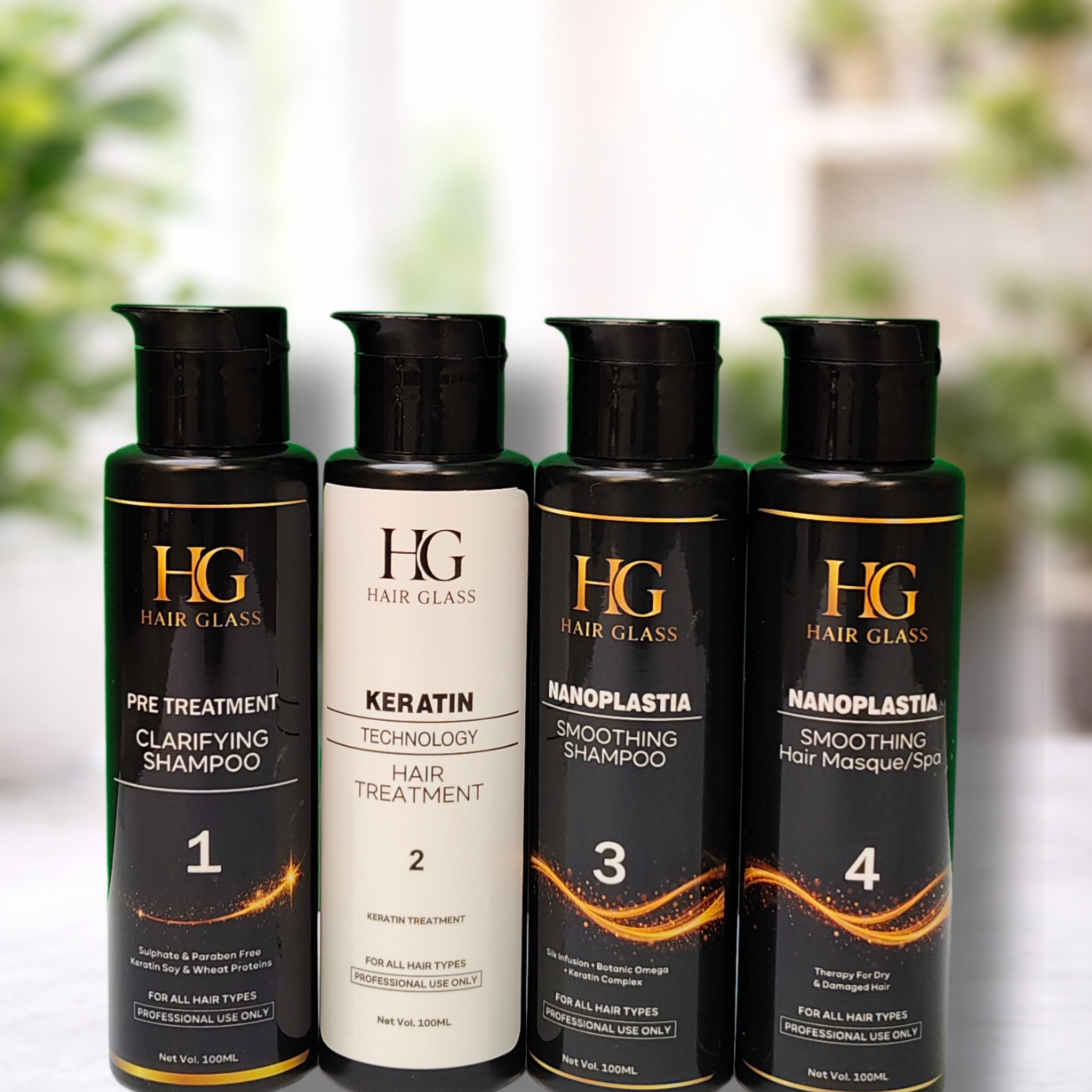 HG Hair Glass Nanoplastia Keratin Treatment Professional Kit (4 Step Hair Smoothing System Demo kit)