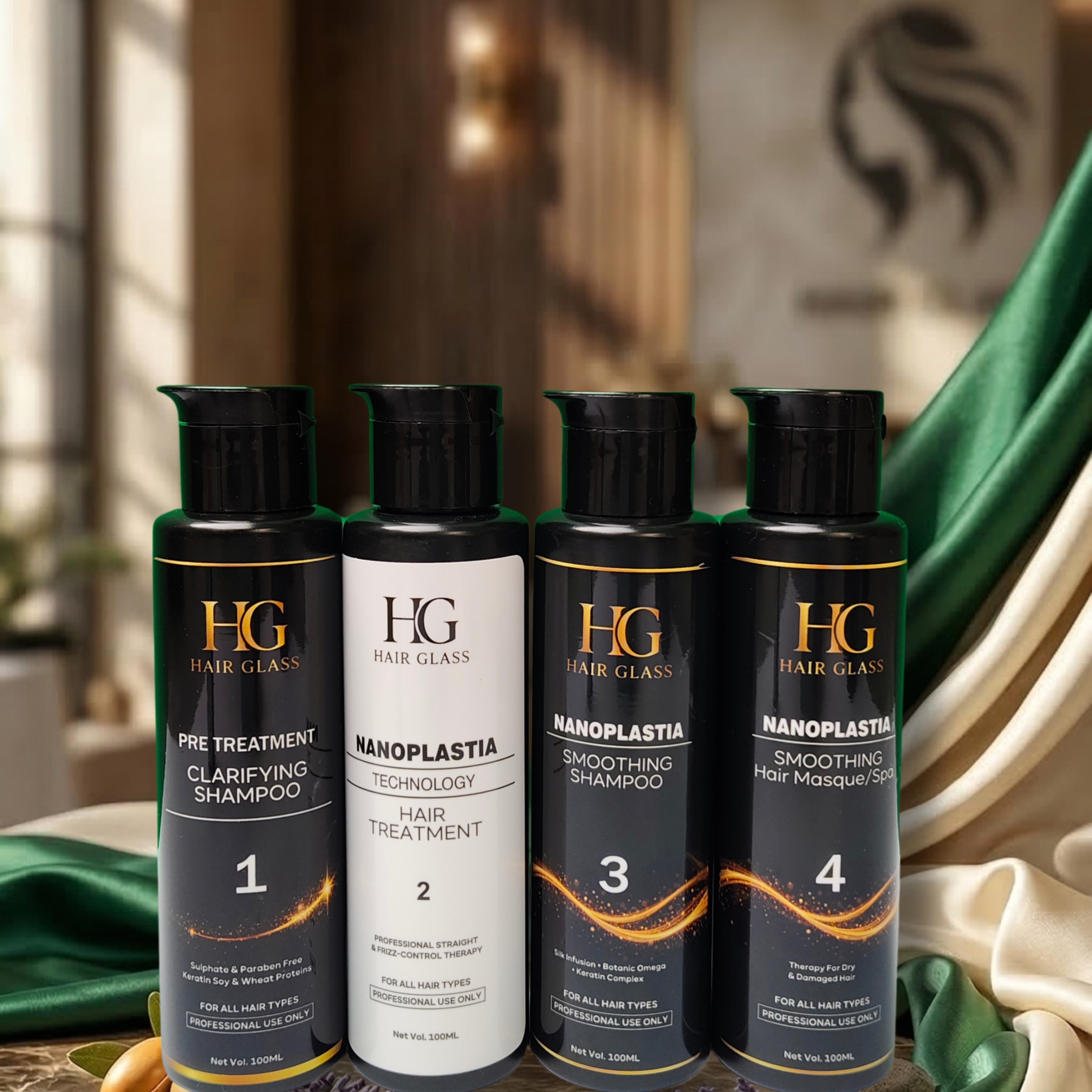 HG Hair Glass Nanoplastia Technology Professional Hair Treatment Kit (4 Step Smoothing System)