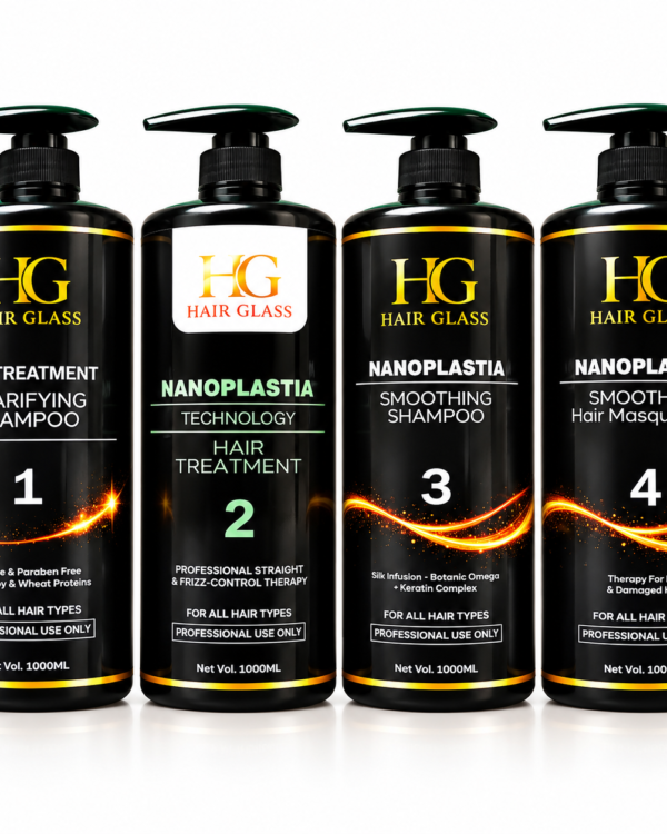 HG Hair Glass Premium Nanoplastia Hair Treatment System – Professional 4 Step Salon Kit (1000ml)