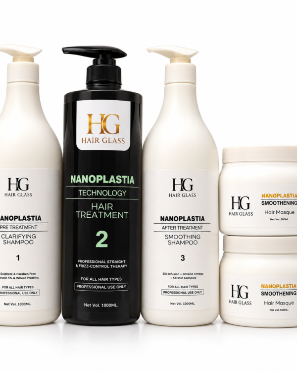 HG Hair Glass Nanoplastia Technology Hair Treatment Professional Kit – Clarifying Shampoo, Hair Treatment, Smoothing Shampoo & Hair Mask
