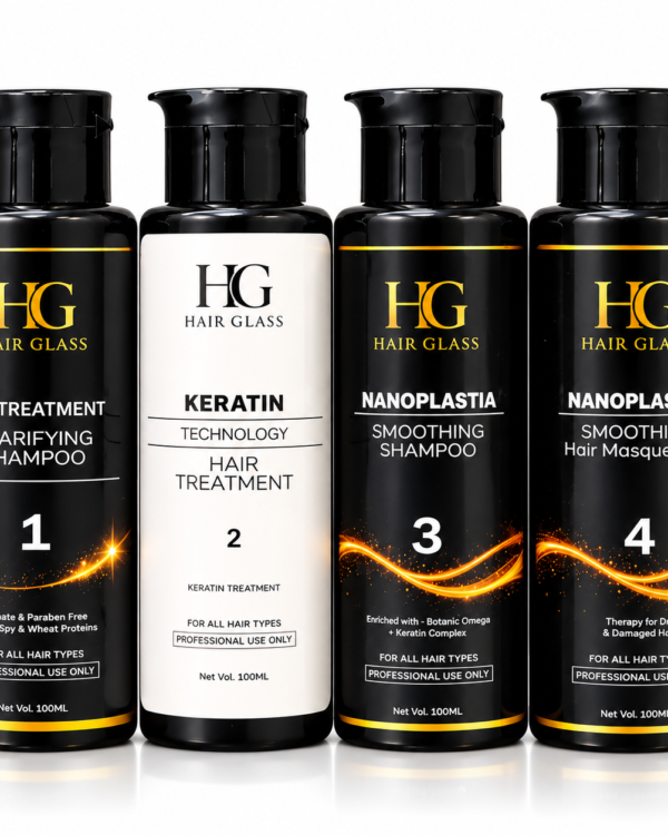 HG Hair Glass Nanoplastia Keratin Treatment Professional Kit (4 Step Hair Smoothing System Demo kit)