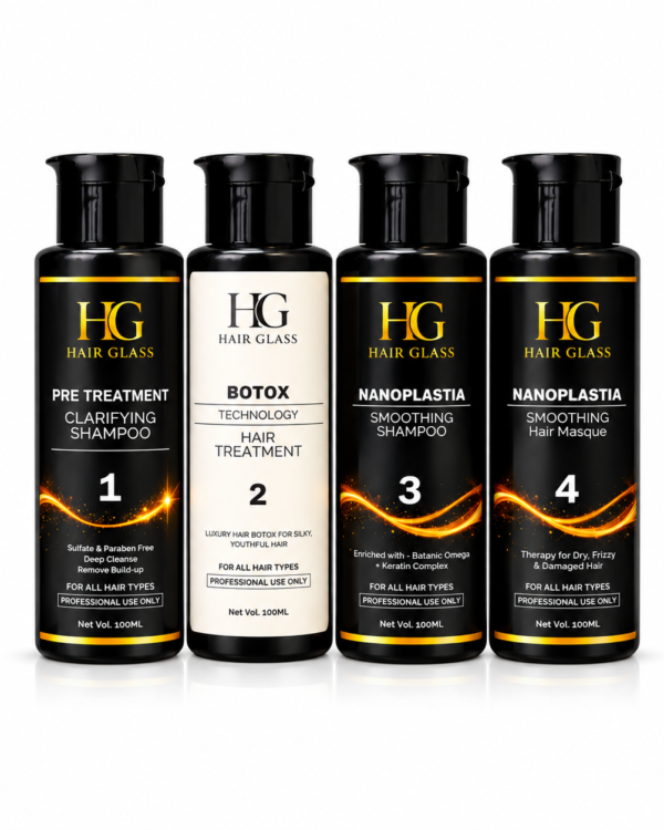 HG Hair Glass Hair Botox Nanoplastia Professional Treatment Kit (4 Step Hair Repair System Demo Kit)