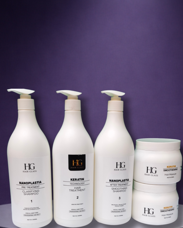 HG Hair Glass Keratin Treatment Professional Kit – Clarifying Shampoo, Keratin Hair Treatment, Smoothing Shampoo & Hair Mask