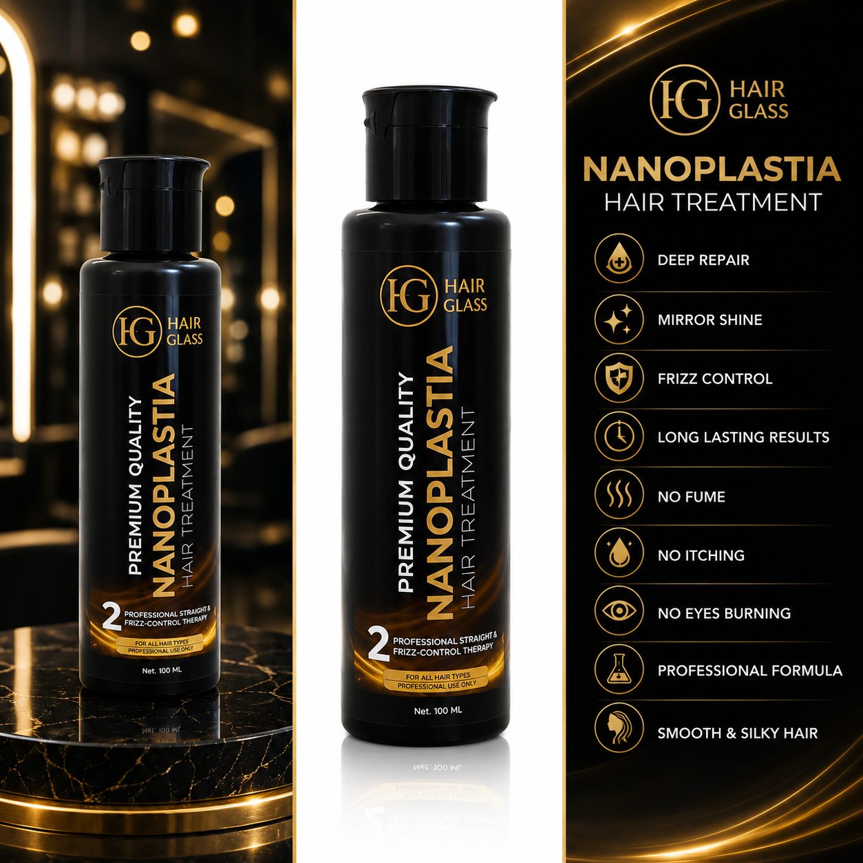 Hair Glass Nanoplastia Demo Kit 100ml | Professional Hair Smoothing Treatment | Mirror Shine & Frizz Control | No Fume, No Itching, No Eyes Burning - Image 2