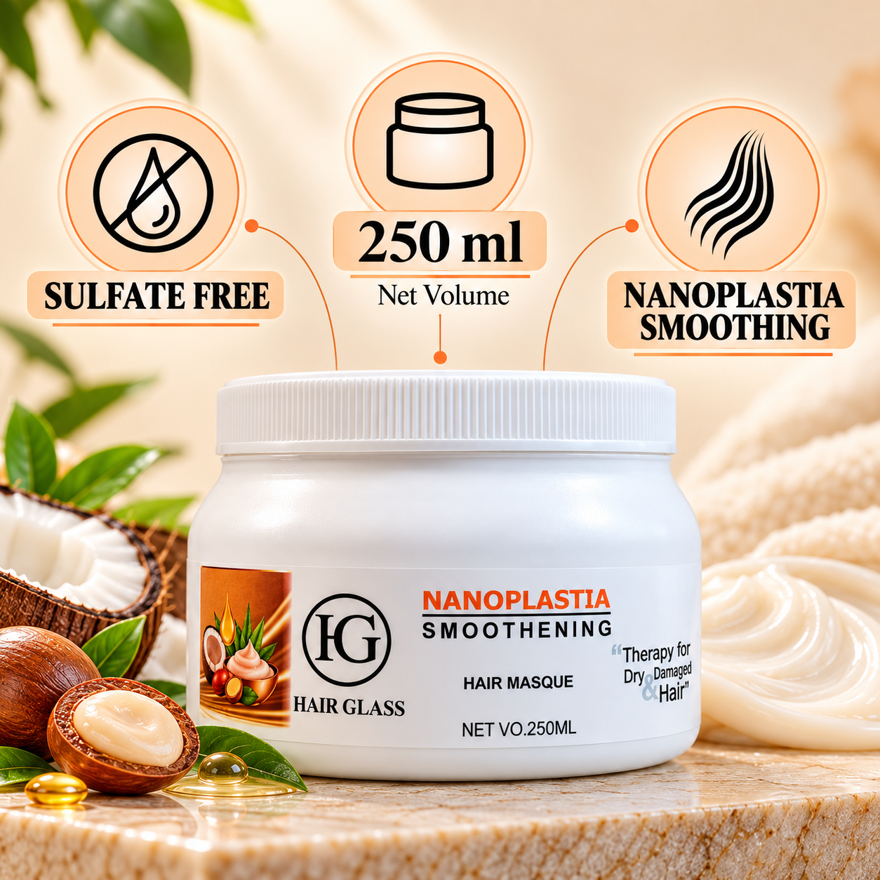 HG Hair Glass Nanoplastia Smoothing Hair Masque 250 ml – Professional Hair Care Mask for Dry and Damaged Hair - Image 4