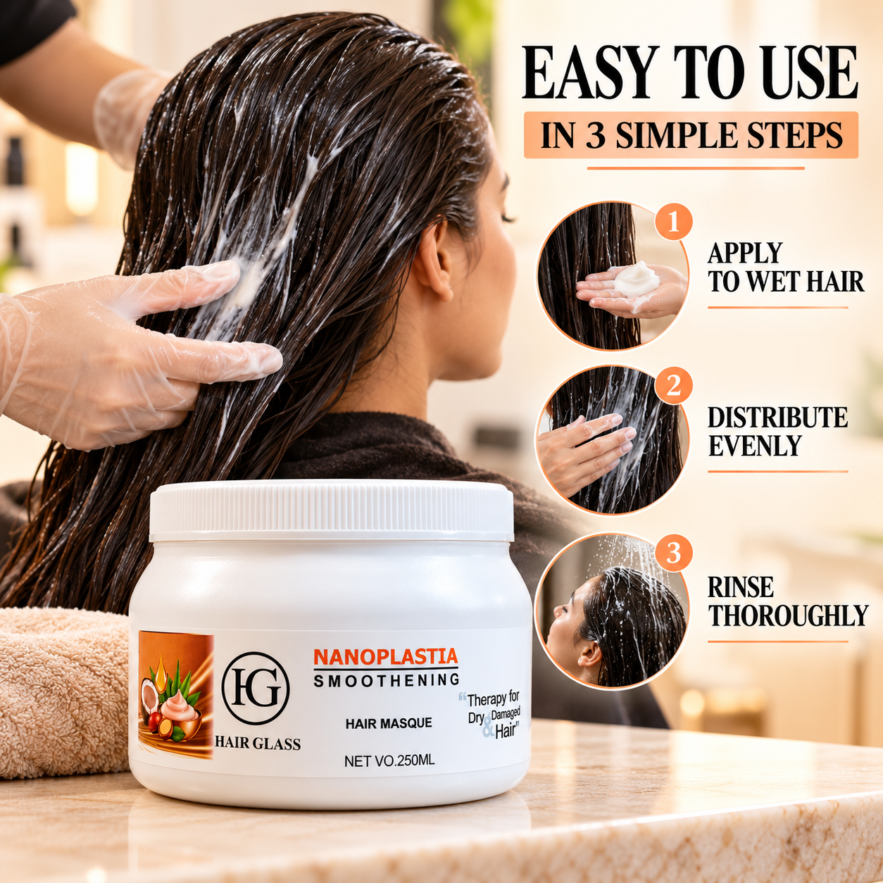 HG Hair Glass Nanoplastia Smoothing Hair Masque 250 ml – Professional Hair Care Mask for Dry and Damaged Hair - Image 3