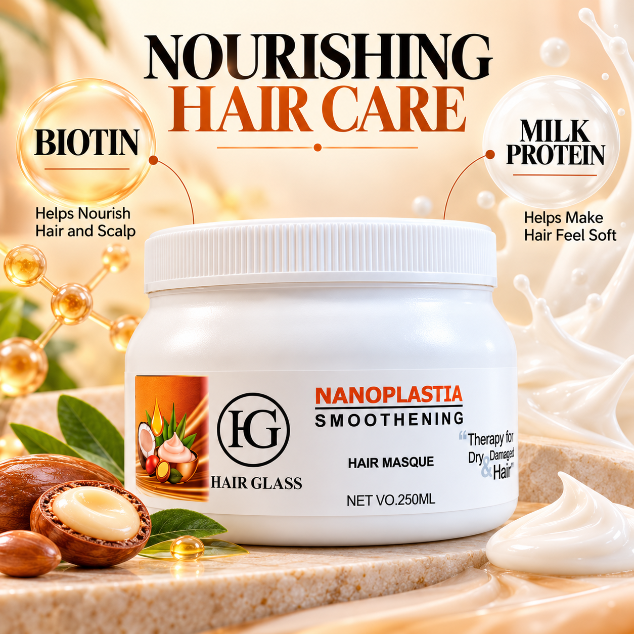 HG Hair Glass Nanoplastia Smoothing Hair Masque 250 ml – Professional Hair Care Mask for Dry and Damaged Hair - Image 5